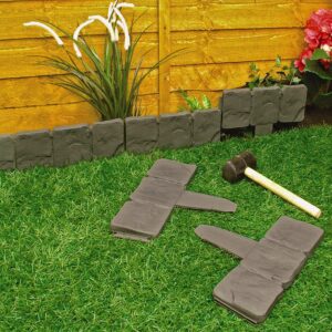 2.4m Cobble Stone Effect Lawn Edging – Easy to Install Hammer In Weatherproof Plastic Outdoor Garden Border Flower Bed Edge Staked Fence Strips – 10 Piece