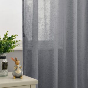 DWCN Semi Sheer linen Curtains for Living Room Linen Textured Voile Curtains Eyelet Top Decorative Curtain Drapes for Bedroom