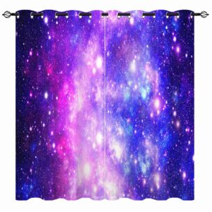 YUANZU Space Curtains Universe Galaxy Stars Nebula Starry Sky Planet Print Pattern Eyelet Blackout Thermal Insulated & Room Darkening Window Drapes for Kids Boys Girls Bedroom 2 Panels W117cm x D137cm