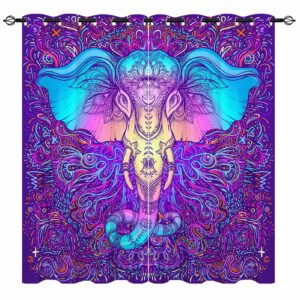 YUANZU Elephant Curtains - Tribal Ethnic Colorful Paisley Design Boho Mandala Indian Thai Art Yoga Print Pattern Eyelet Blackout Thermal Window Drapes for Bedroom Living Room 2 Panels W75cm x D166cm