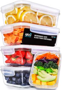 Igluu Meal Prep Glass Containers [5 PACK + EXTRA lid] - Glass Food Storage