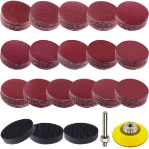 SIQUK 192 Pieces Sanding Discs 50mm Hook and Loop Assorted Grit Sandpaper with 3 Pcs Soft Foam Buffering Pads and 1 Pc Backer Plate with 1/4 Inch Shank