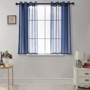 CUCRAF Solid Volie Sheer Linen Look Curtains Transparent Panels for Living Room Bedroom Short Small Window Treatment Eyelet