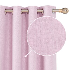 Deconovo Super Soft Faux Linen Total Blackout Eyelet Curtains Thermal Insulated Curtains Blackout Curtains for Living Room Pink W46 x L90 Inch One Pai