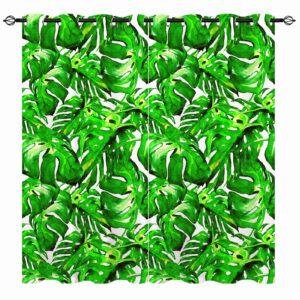 YUANZU Tropical Curtains - Watercolor Tropic Summer Motif with Liana and Green Tropical Leaf Flower Print Pattern Eyelet Blackout Thermal Window Drapes for Bedroom Living Room 2 Panels W75cm x D166cm