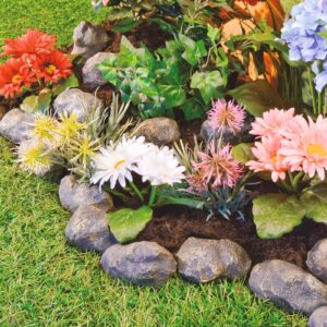 14pc Stone Effect Garden Edging – Easy to Install Hammer-In Polyresin Pebble Rock Border Outdoor Decoration