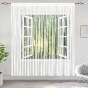 Taiyuhomes String Door Curtains Fly Screen Curtain For Window Decorations Living Room Doorways Crystal Plain Tassel(90x200cm 2PC White)