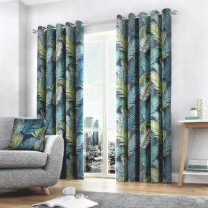 Fusion - Tropical - 100% Cotton Pair of Eyelet Curtains - 66" Width x 72" Drop (168 x 183cm) in Multicolou