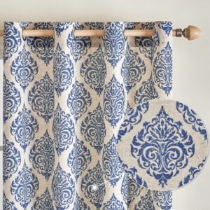 MIULEE Damask Printed Curtains Vintage Linen Textured Room Darkening Drapes Floral Pattern Window Treatments Shading with Grommets for Living Room Bedroom Cafe 2 Panels