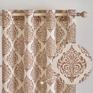 MIULEE Set of 2 Curtains Damask Print Floral Pattern Vintage Curtains Linen Textured Room Darkening Grommet Top Blackout Drapes for Living Room Bedroom Cafe Patio Door