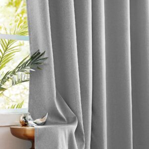 100% Blackout Grey Curtains Contemporary Light Grey Triple Weave Thermal Insulated Bedroom Eyelet Curtain Panels Solid Privacy Protect Noise Reducing Window Treatment Sets 52width x 72 long