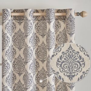 MIULEE Set of 2 Grey Curtains Damask Print Floral Pattern Vintage Curtains Linen Textured Room Darkening Grommet Top Blackout Drapes for Living Room Bedroom Cafe Patio Door