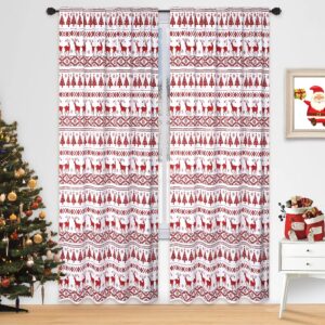 LinTimes Blackout Curtains for Living Room 2 Panels Christmas Curtain Drapes Boho Style Window Drapes with Rod Pocket Thermal Insulated Curtain Tiers for Bathroom W52 x L54 inches White