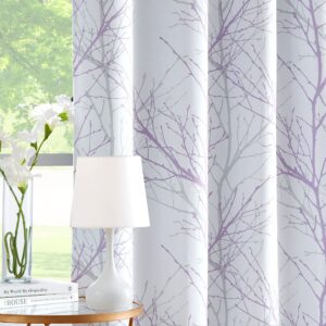 Fmfunctex Lilac Branch Window Curtain Panels 54 inch Long Thermal Insulated White Tree Branch Curtain Drapes with Black Curtain Liner for Bedroom Living Room 50" w x 2 Pcs Grommet Top