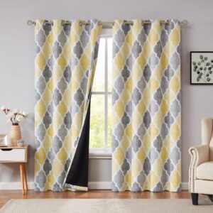 Beauoop Lattice Blackout Window Curtain Panels Thermal Insulated Soundproof Drapes for Bedroom Living Room Quatrefoil Energy Saving Window Treatment Sets Grommet Top