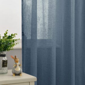 DWCN Semi Sheer linen Curtains for Living Room Linen Textured Voile Curtains Eyelet Top Decorative Curtain Drapes for Bedroom