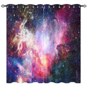 YUANZU Kids Space Curtains - Nebula Galaxy Universe Cosmic Sky Stars Print Pattern Eyelet Blackout Thermal Insulated & Room Darkening Window Drapes for Boys Girls Bedroom 2 Panels W117cm x D137cm