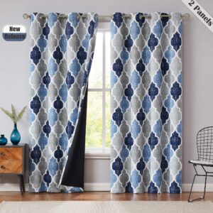 Beauoop 95% Blackout Window Curtain Panels Moroccan Geo Print Room Darkening Thermal Insulated Energy Efficient Drapes Quatrefoil Grommet Top Window Treatment Set