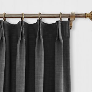 ChadMade 66W x 54L Inch Black Faux Linen Curtain Drapes with Blackout Lining