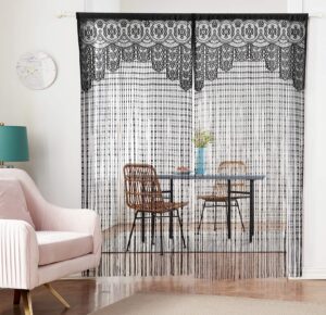 Taiyuhomes Door Fly Screen Curtains Divider Window Lace Sheer String Voile Curtain Closet Curtains for Bedroom Closet Door Net Curtain Doorways（90x200cm） Black