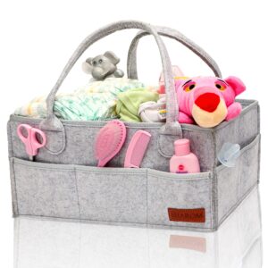 SHAROM Nappy Caddy Organiser - Sturdy 3mm Thick Portable Baby Diaper Bag for Storage - Newborn Essentials Easy to Carry Nursery Basket for Wipes and Hamper