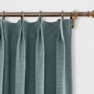 ChadMade 66W x 54L Inch Blue Grey Faux Linen Curtain Drapes with Blackout Lining