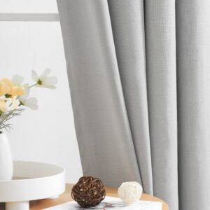 Linen Blackout Curtains Eyelet 54-inch Drop Grey Full Blackout Window Curtains for Girls Kids Bedroom Farmhouse Thermal Insulated Room Darkening Drapes with White Lining