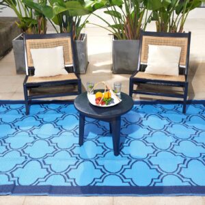 URBEST Outdoor Camping Mats Rugs Reversible Waterproof RV Deck Porch Garden Plastic Rugs Blue-Light Blue 150x240cm