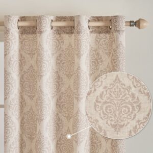 MIULEE Beige Damask Printed Curtains Vintage Linen Textured Room Darkening Drapes Floral Pattern Window Treatments Shading with Grommets for Living Room Bedroom Cafe 2 Panels