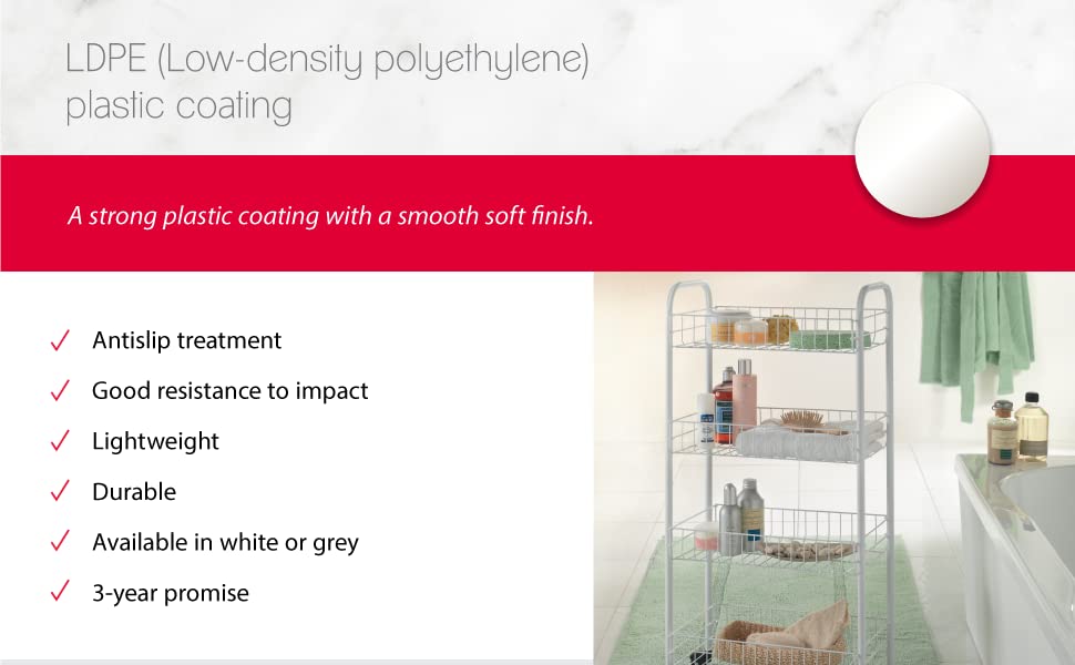 Metaltex Pisa 4-Tier Trolley with Wheels - Multipurpose Storage Cart for Home 