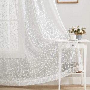 White Lace Sheer Curtains for Living Room Bedroom 72 inch Length Window Treatment Set Light Filtering Privacy Protection Sheer Window Drapes for Garden Yard 52" w x 2 Panels Rod Pocke
