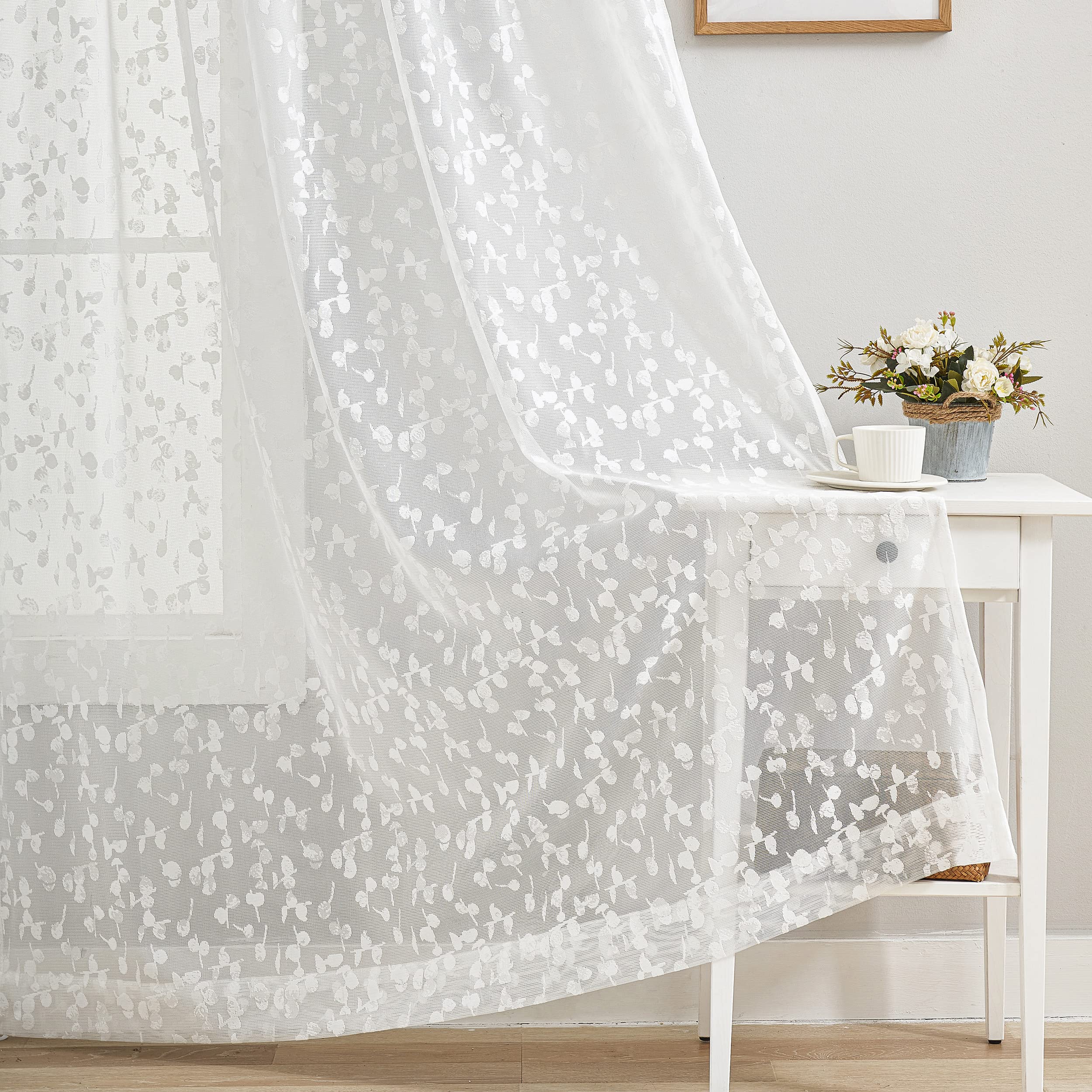 White Lace Sheer Curtains for Living Room Bedroom 72 inch Length Window Treatment Set Light Filtering Privacy Protection Sheer Window Drapes for Garden Yard 52" w x 2 Panels Rod Pocke