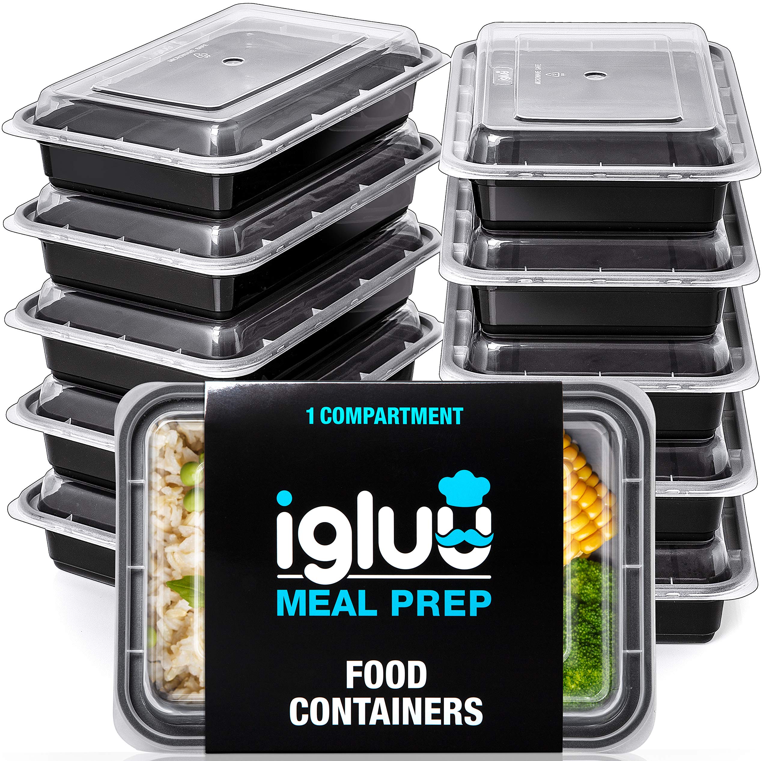 [10 Pack] 1 Compartment BPA Free Reusable Meal Prep Containers - Plastic Food Storage Trays with Airtight Lids - Microwavable
