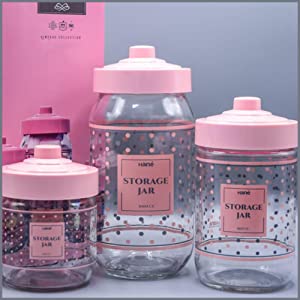 Polka Dots Design Glass Kitchen Jars See Through