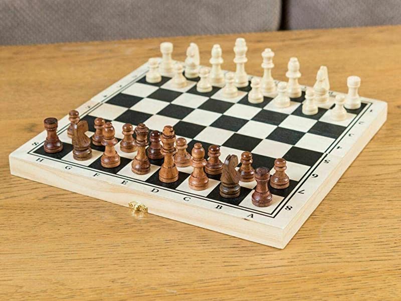 3 in 1 Wooden Board Game Set Compendium Travel Games Chess Backgammon Draughts