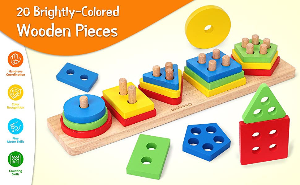 Wooden Sorting Stacking Toys, Shape Color Recognition Blocks Matching Puzzle