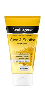 neutrogena, turmeric, clear & soothe, irritated, red skin, spot-prone, moisturiser, toner, cleanser