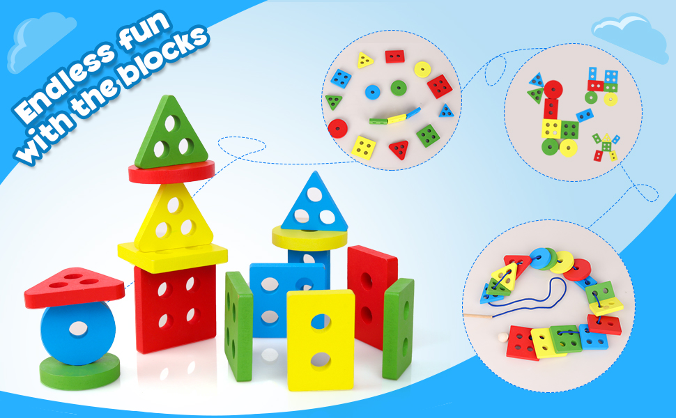 Shape Color Recognition Geometric Blocks Matching Puzzle with Lacing String, Educational Preschool
