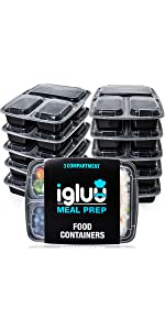 3 compartment Meal Prep containers resuable bpa free plastic microwave safe dishwasher safe