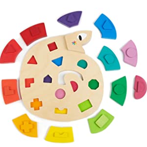 rainbow wood toy colour happy snake game shape recognition child educational toddler counting number