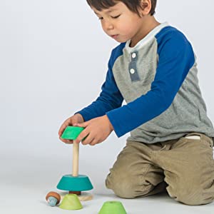 wood toy sustainable stacking fir tree owl green game educational sensory child kids toddler gift