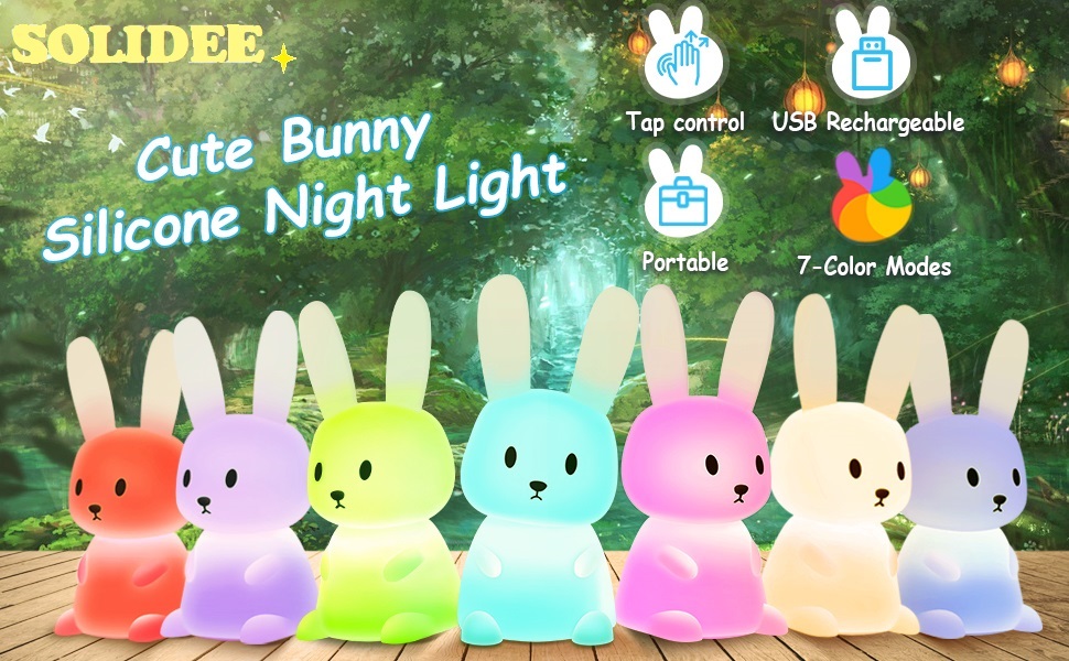 Bunny baby night light with 7 light changes