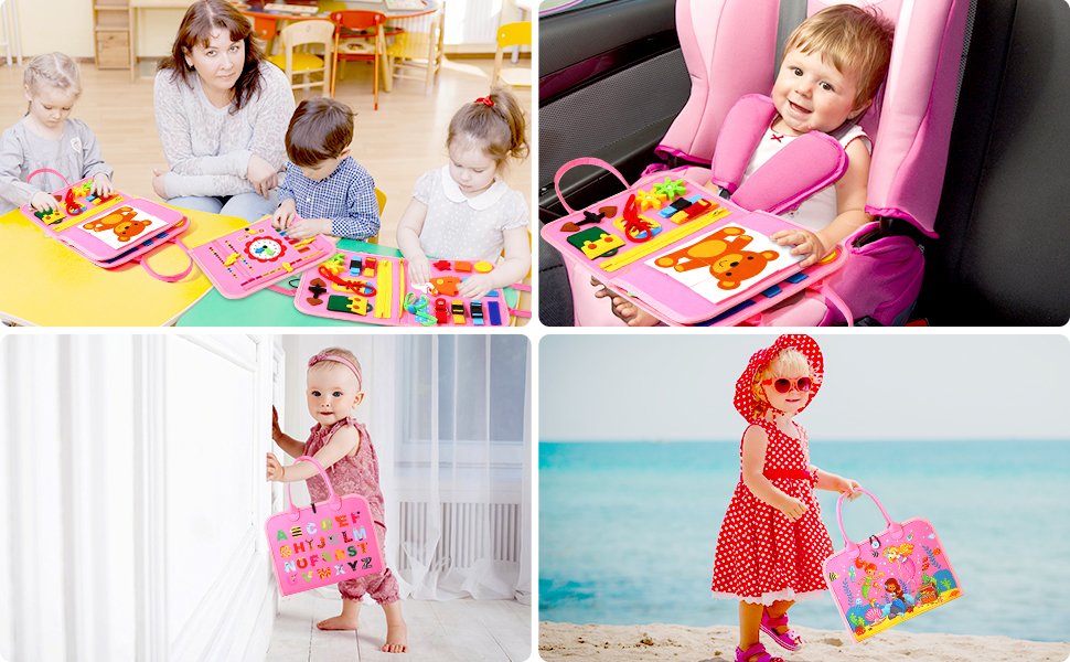 Learning Toys for 1-3 Year Old Christmas Gifts for Kids Eve Pink Busy Board for Toddlers