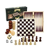3 in 1 Wooden Board Game Set Compendium Travel Games Chess Backgammon Draughts
