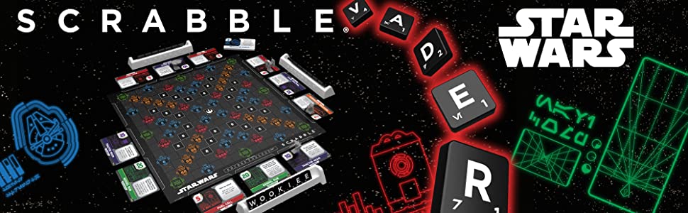 Mattel Games Scrabble Star Wars Edition Family Board Game with Galaxy Cards & Spacecraft