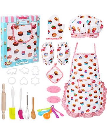 24 Pcs Kids Aprons for Girls Toddler Chef Hat Apron Dress Up Chef Costume