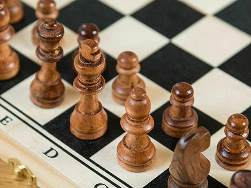 3 in 1 Wooden Board Game Set Compendium Travel Games Chess Backgammon Draughts