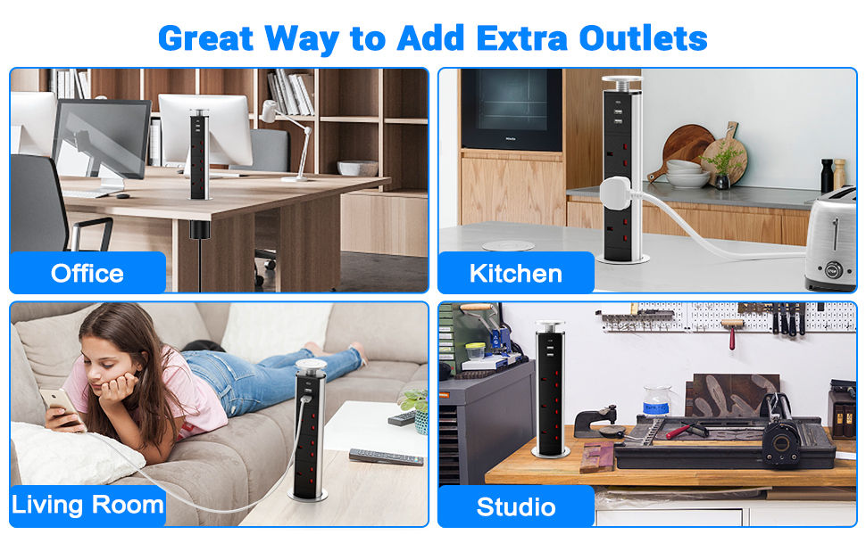 Desk socket with 3 USB slots for office a side table, kitchen island