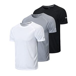 HUAKANG 3 Pack T Shirts Men Breathable Sport Shirts Men Cool Dry Running Tops Short Sleeve Gym Tops Athletic for Me