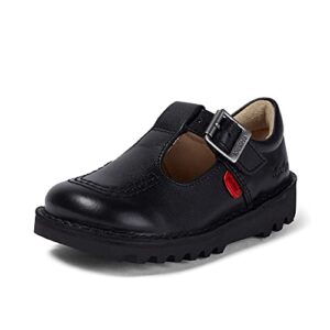 Kickers Girls Kick T-Bar Easy Fastening Black Leather School Shoes